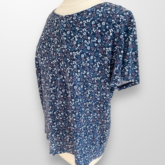 Laura Scott Woman Size 1X Top Shirt Blue Pink Floral Short Sleeve Stretch - Picture 5 of 8